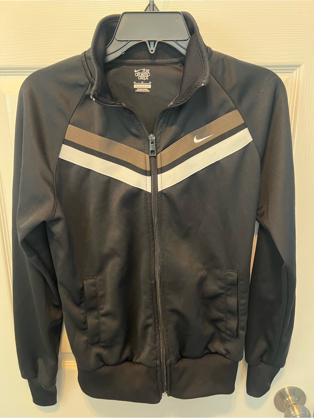 Nike teen Black Track Jacket with Brown and White Chevron Stripes